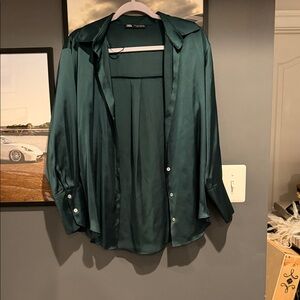 Zara Emerald Satin Shirt